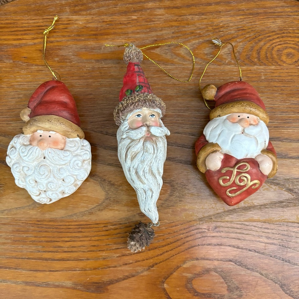 Bundle of Santa Christmas Resin Vintage Tree Ornaments Set of 3